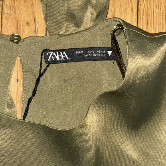 ZARA satin olive green tied long sleeve crop top in women’s small - Picture 11 of 12